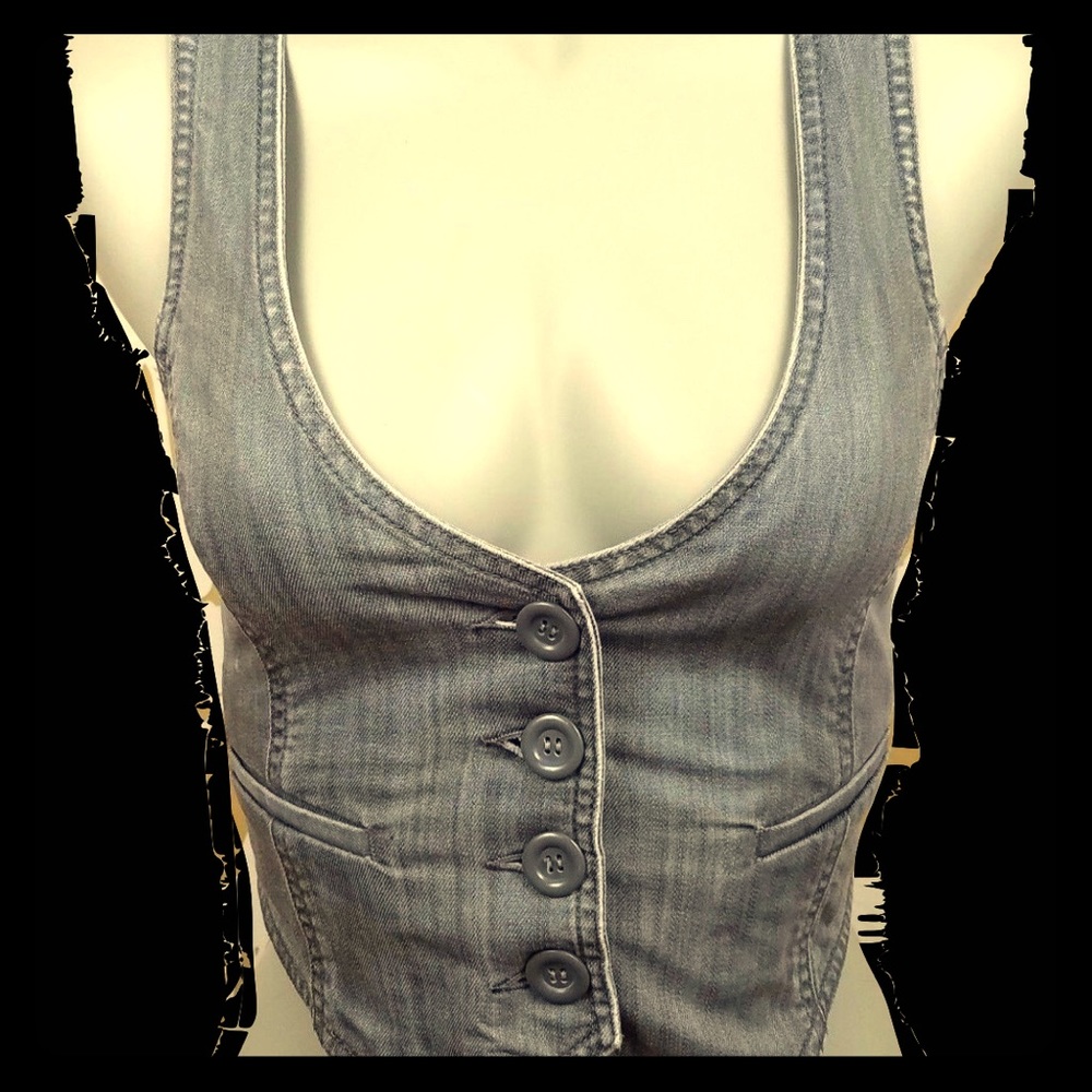 Grey vest/waistcoat distressed denim from H&M